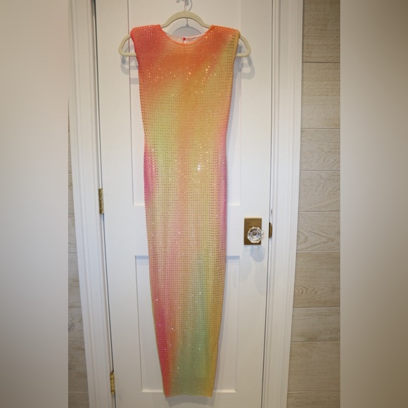 NWOT Self-Portrait Rainbow Print Hotfix Mesh Midi Dress - Picture 2 of 6